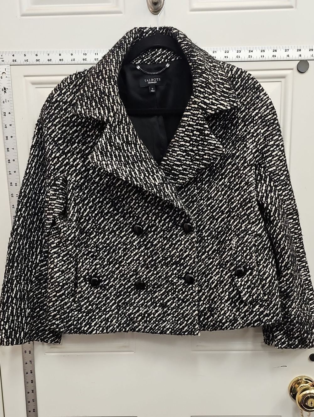 Talbots Black & White Tweed Double-Breasted Peacoat